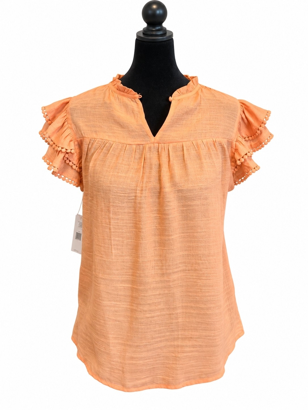 Nanette Lepore Women’s M Tangerine Ruffle Pom Pom Sleeve Blouse NWT